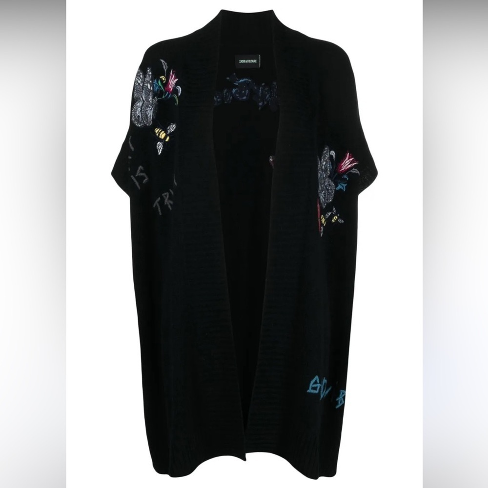 Zadig & Voltaire Indiany Embroidered Cashmere Cardigan Multicolor One Size EUC - Picture 14 of 14